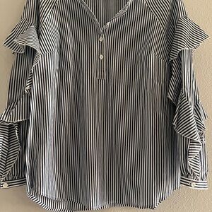 7 For All Mankind Black and White Ruffled Blouse, NWOT